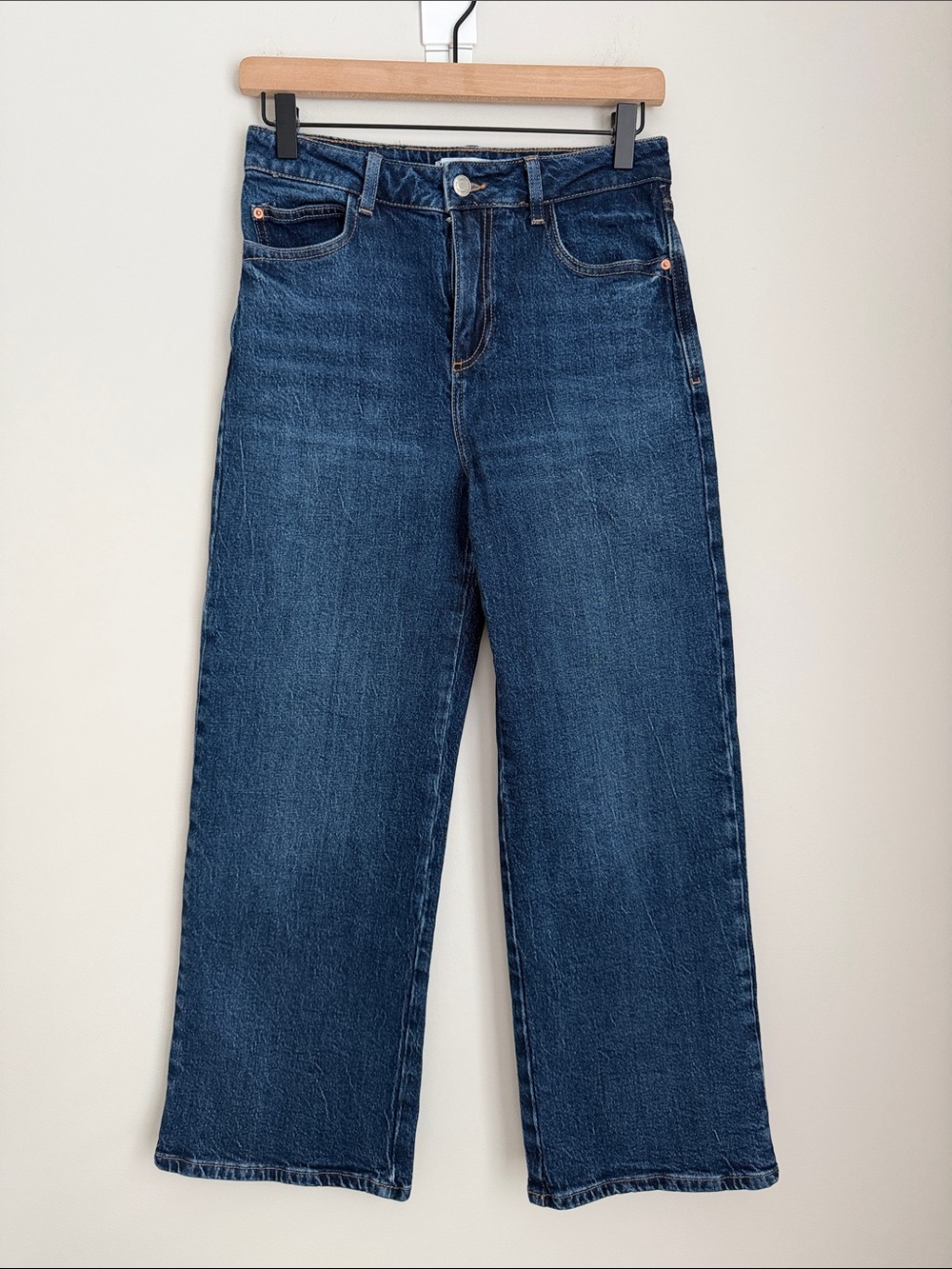 Zara Low Rise Wide Leg Jeans Size 4 Blue Cropped Y2K 26.5” Inseam